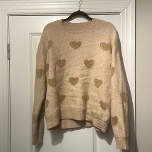 Tan thick sweater with hearts